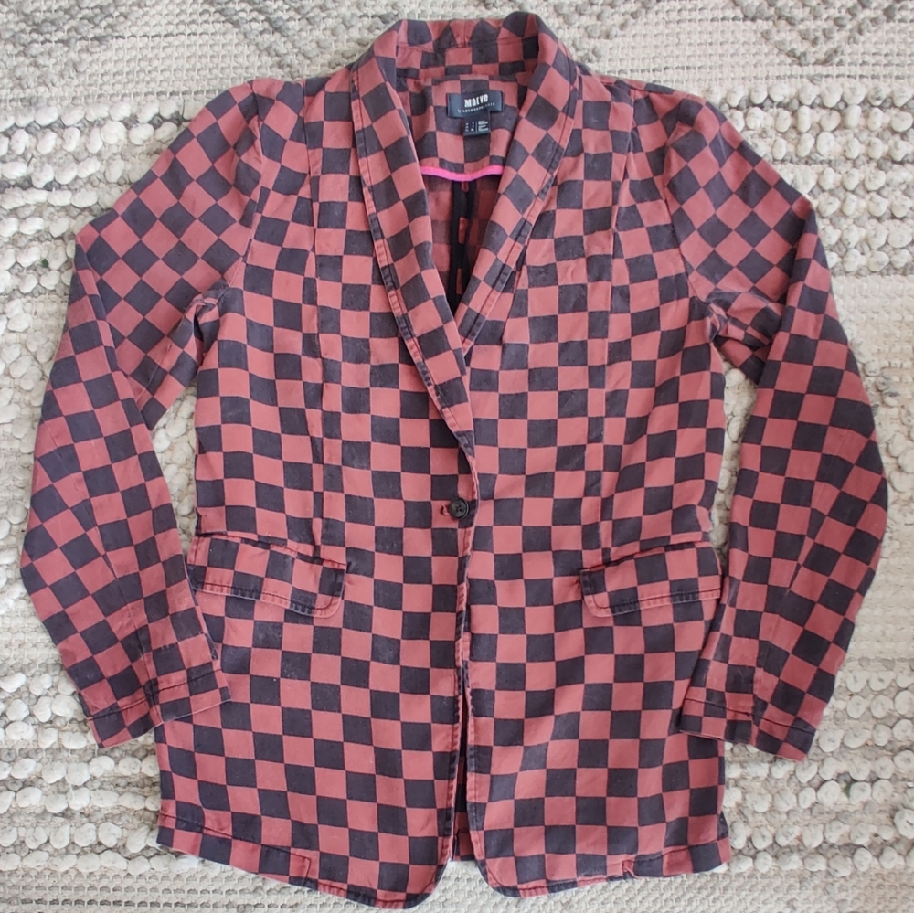 Maeve by Anthropologie Checked Button-Front Blazer – Copper & Black Size 4 - Picture 3 of 5
